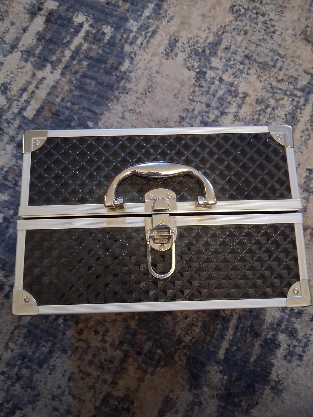 Black Quilted Hair Accessory Case with Silver Hardware